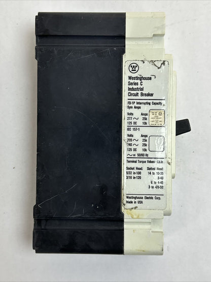 WESTINGHOUSE FD1015L CIRCUIT BREAKER 15AMP 277V-50/60HZ 125V-DC 1POLE 6629C91G04