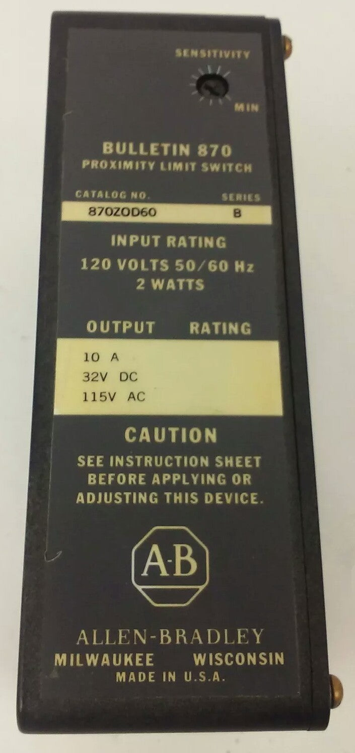 ALLEN BRADLEY 870-ZOD60 SER. B,PROXIMITY LIMIT SWITCH 120V, 2 WATTS, 10A, 32VDC