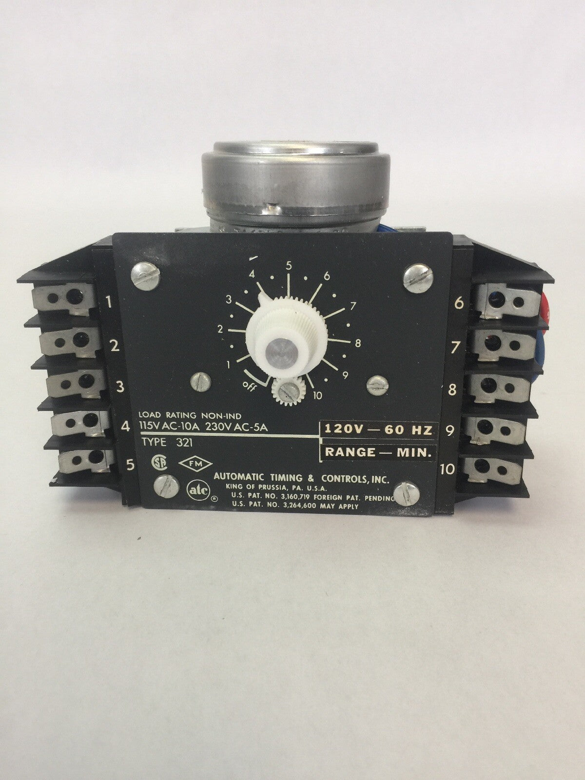 ATC 321B014A01F1XX TIME DELAY RELAY 120V 60HZ 0-10 MIN 115VAC-10A 230VAC 5A