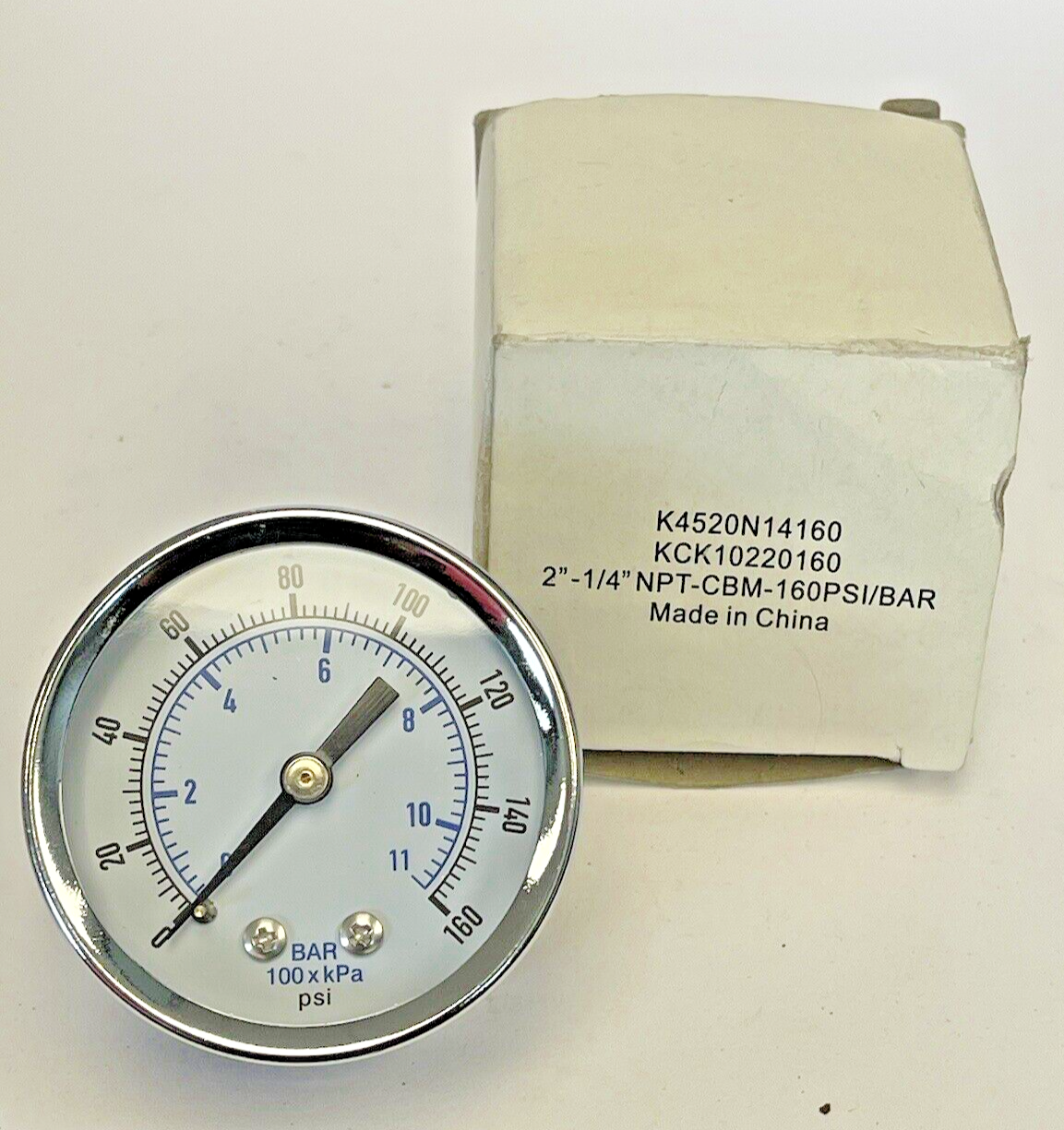 PARKER - K4520N14160 - PRESSURE GAUGE - 2" DIAMETER, 1/4" NPT-CBM, 0-160 PSI