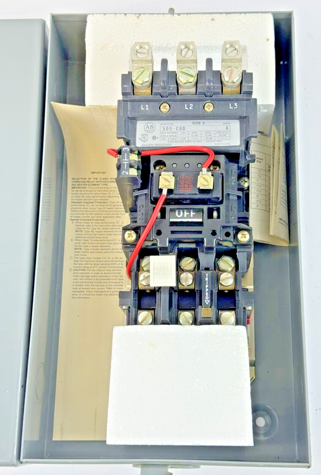 ALLEN-BRADLEY - 509-CAD SER. A -MAG MOTOR CONTROLLER W/ TYPE 1 ENC 120V COIL-NEW
