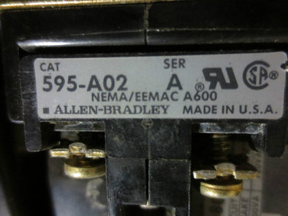 ALLEN-BRADLEY 509-A0D STARTER w/ 595-A,W38 STARTERS & 509-K04 SUPPRESSOR 509-AOD