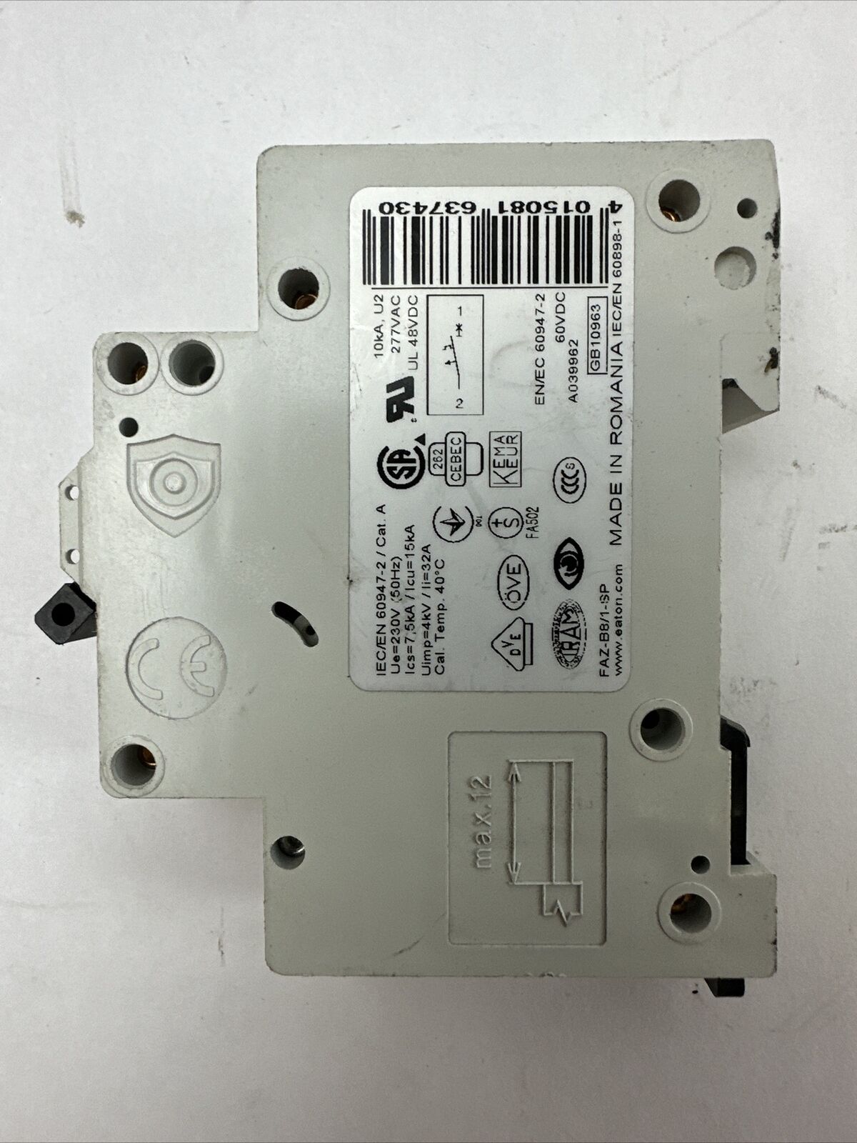EATON FAZ-B8/1-SP CIRCUIT BREAKER 8A 230/400VAC 240/415VAC 1POLE