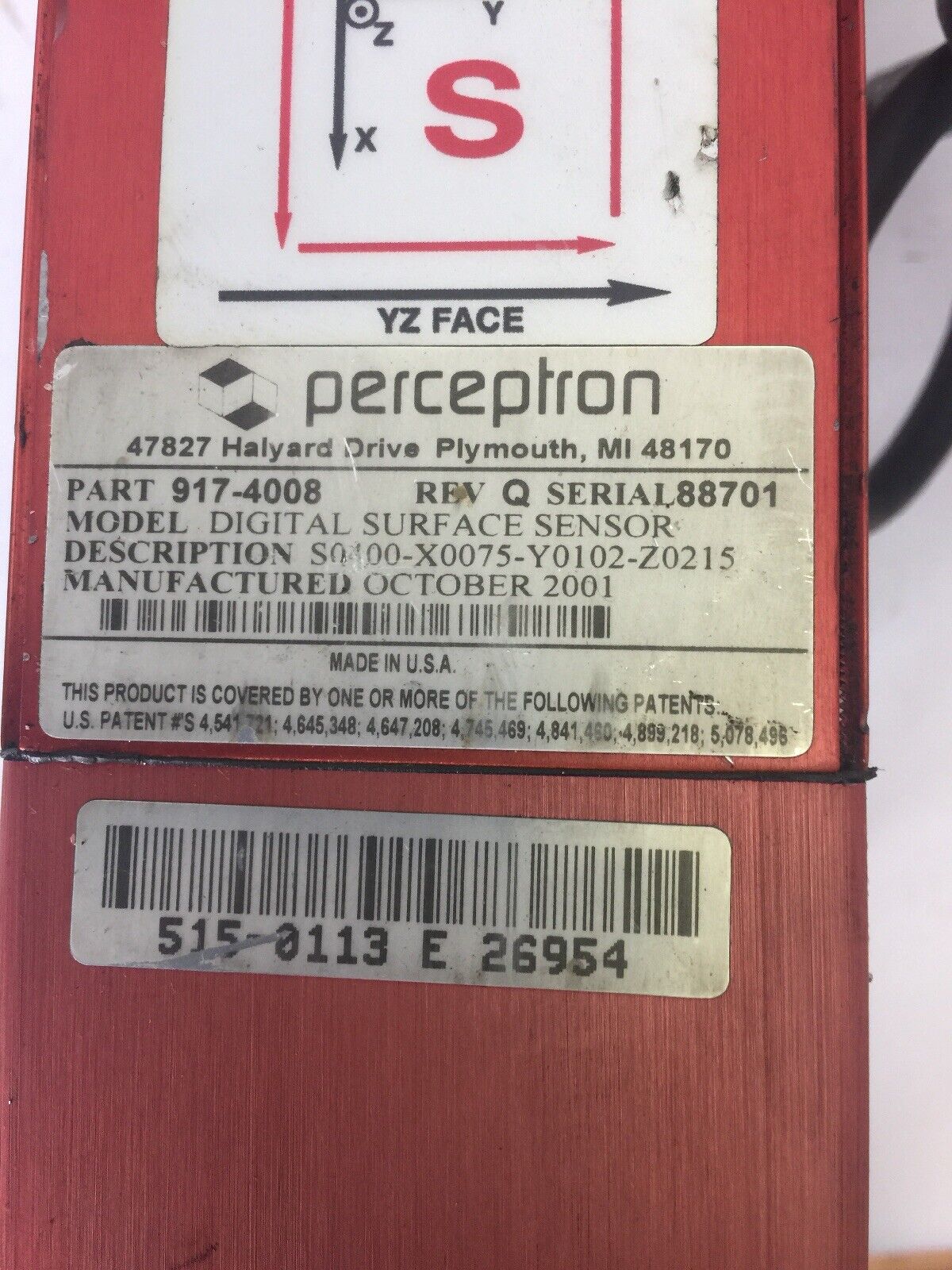 PERCEPTRON 917-4008 DIGITAL SURFACE SENSOR REV Q DIGITAL 3 TRICAM 515-0095 REV C