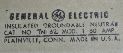 GE TNI62 - INSULATED GROUNDABLE NEUTRAL - 600VAC, 250VDC 60A MAX - NEW SURPLUS