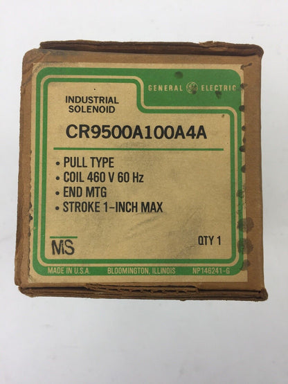 GE CR9500A100A4A SOLENOID PULL TYPE COIL 460V 60HZ END MTG STROKE 1-INCH MAX