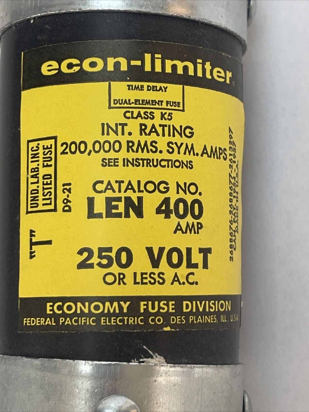 ECONOMY LEN 400 ECON-LIMITER TIME-DELAY DUAL ELEMENT CLASS RK5 FUSE 400A 250VAC