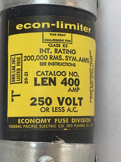 ECONOMY LEN 400 ECON-LIMITER TIME-DELAY DUAL ELEMENT CLASS RK5 FUSE 400A 250VAC