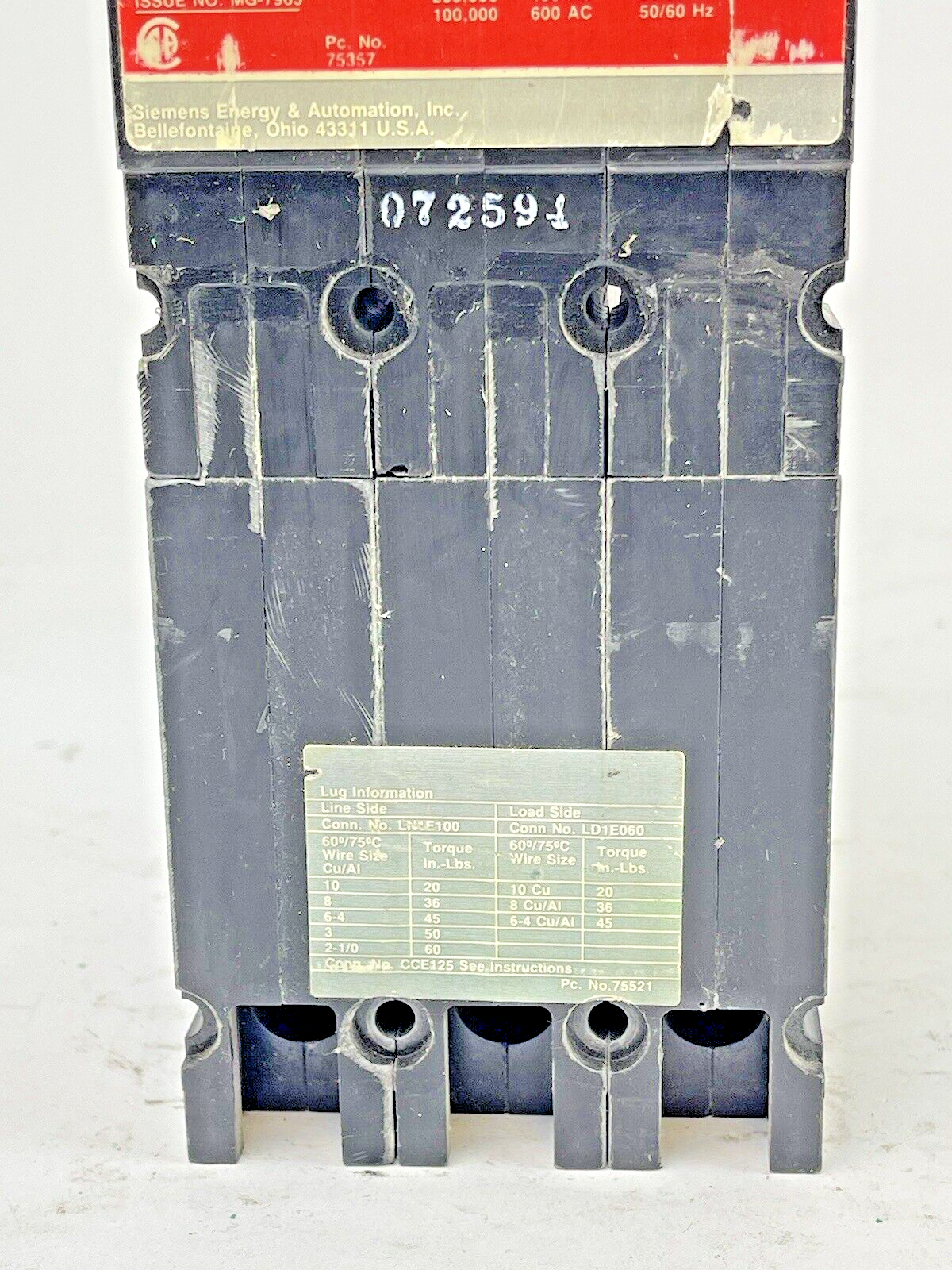 ITE - SIEMENS - CED63B060 - CIRCUIT BREAKER - 60 A, 600 VAC, 3 POLE, TYPE CED6