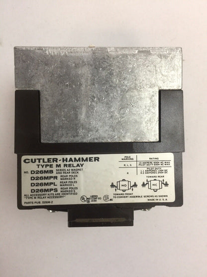 CUTLER HAMMER D26MR40B TYPE "M" RELAY 600V 4NO 0NC COIL 240/220V 60/50CY 9-1989-