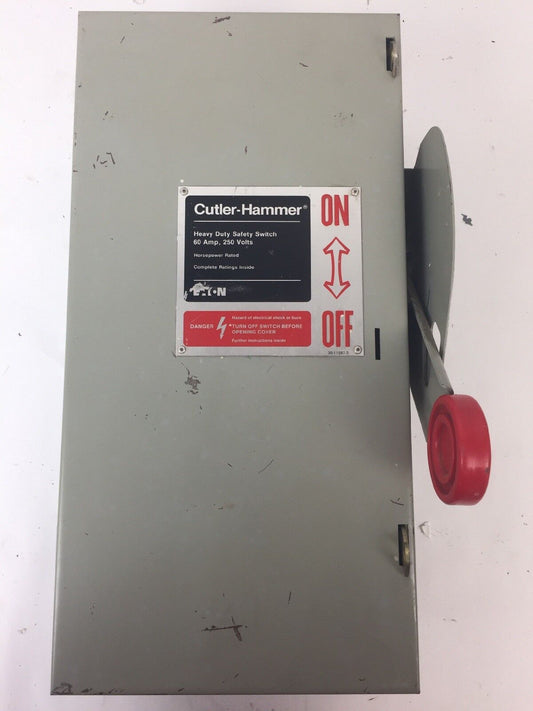 CUTLER HAMMER DH322NGK FUSIBLE HD SAFETY SWITCH 240VAC 250VDC 60AMP 3P TYPE 1