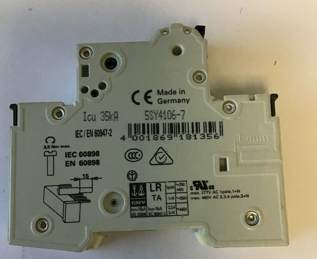 SIEMENS  5SY416-7  MCB C6, 6AMP 250VAC/400V  CIRCUIT BREAKER