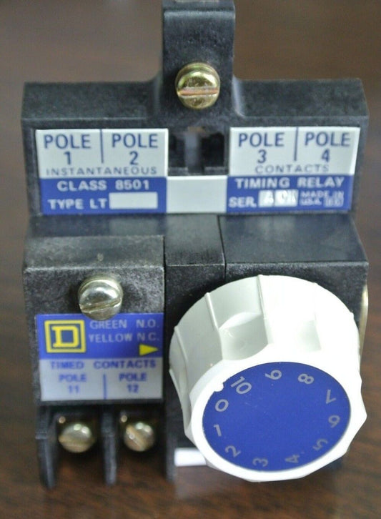 SQUARE D CLASS 8501, TYPE LT TIMING RELAY - NEW SURPLUS, but KNOB is CRACKED