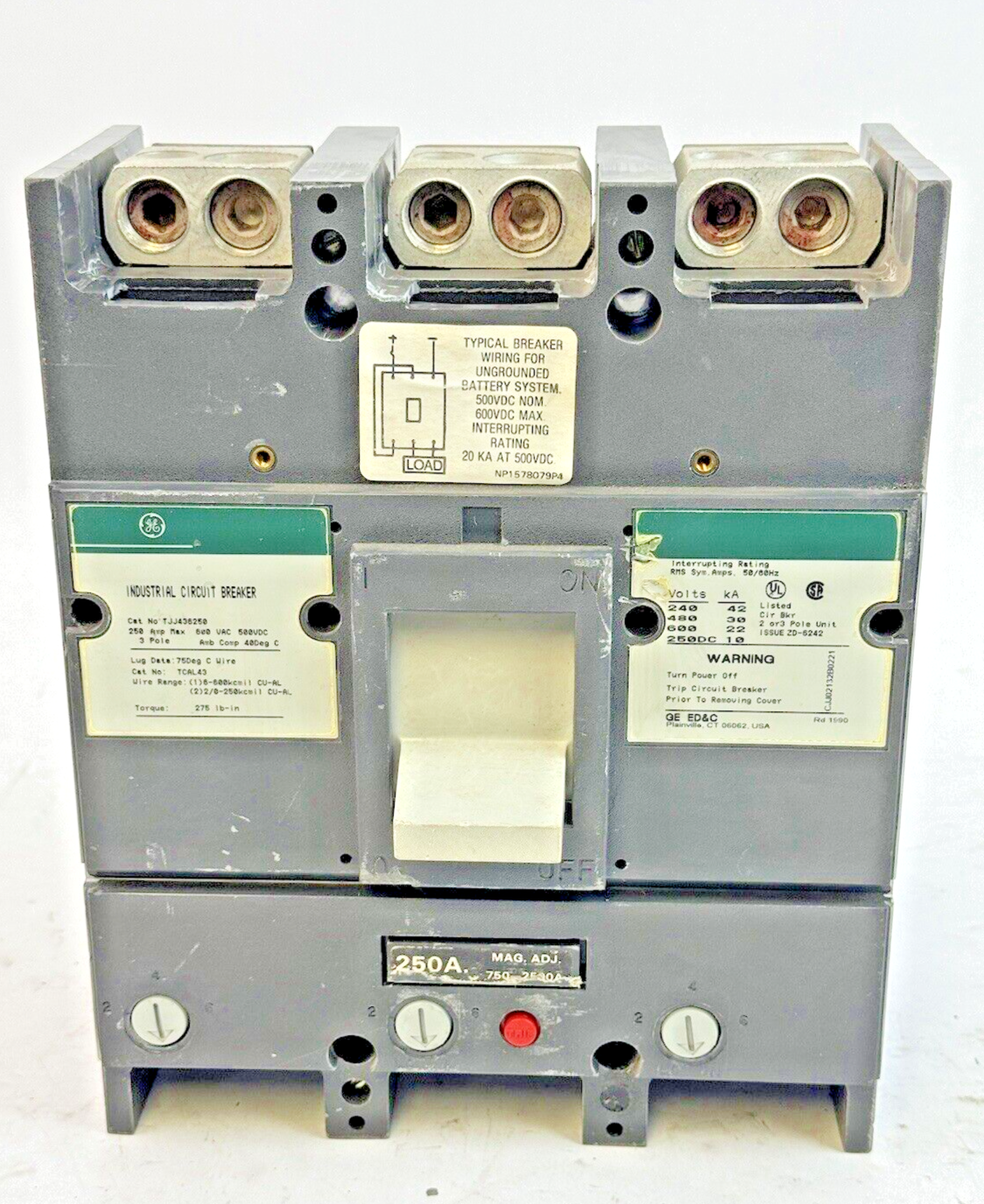GE - TJJ436250 - IND. CIRCUIT BREAKER W/ 250A TRIP UNIT - 3 POLE/600 VAC/250A