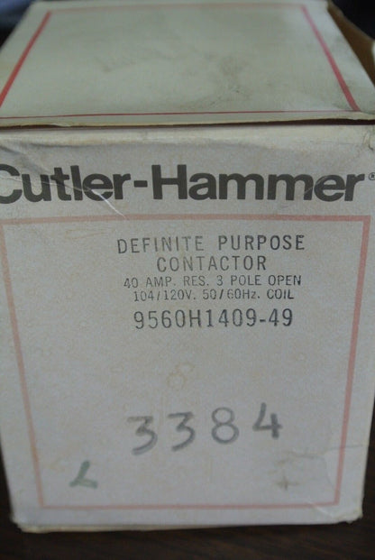 CUTLER-HAMMER 9560H1409-49 DEF PURPOSE CONTACTOR 40A 104/120V COIL 9560H1409B