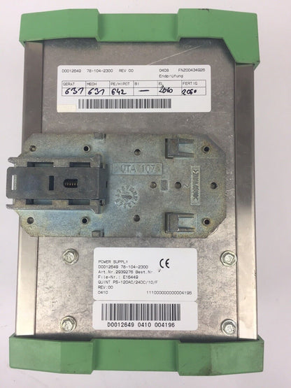 PHOENIX CONTACT QUINT PS-120AC/24DC/10/F POWER SUPPLY 120VAC 47-63HZ 24VDC 10A