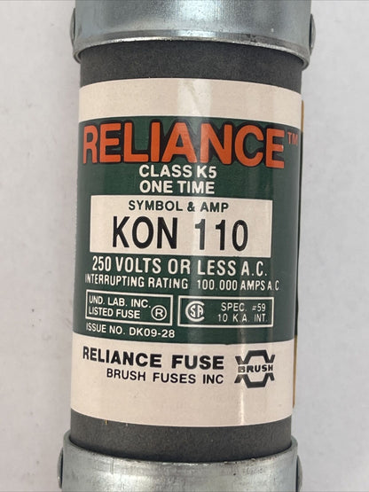 RELIANCE KON110 CLASS K5 ONE TIME FUSE 110AMP 250VAC