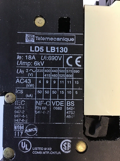 TELEMECANIQUE LD5 LB130 / LA1 LB080B0 REVERSING STARTER INTEGRAL 18