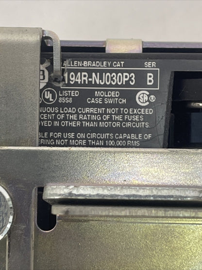 ALLEN BRADLEY 194RF-NJ030* DISCONNECT SWITCH FUSIBLE LPJ-20SP FUSES 20AMP