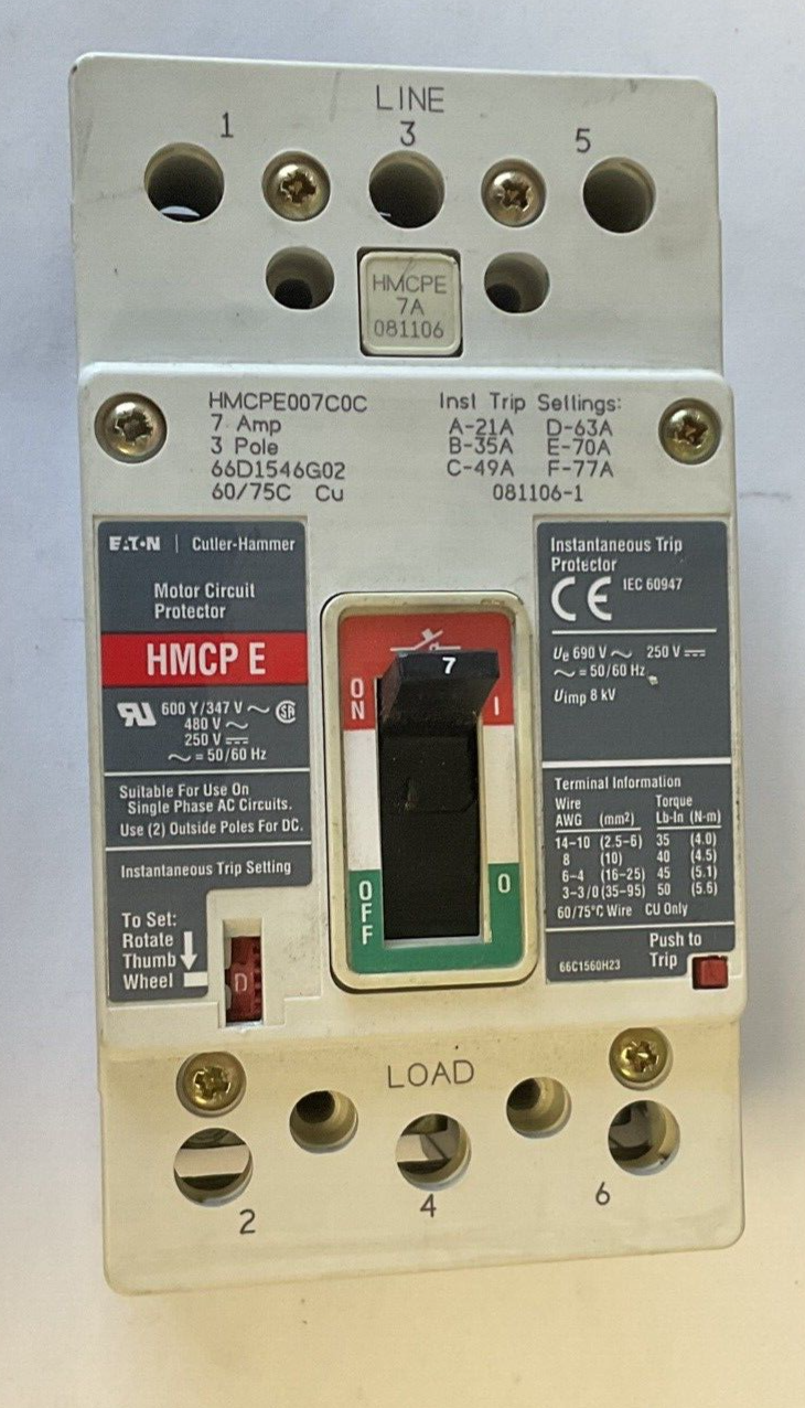 CUTLER HAMMER HMCPE007C0C CIRCUIT BREAKER 7AMP 3POLE 600VAC/250VDC