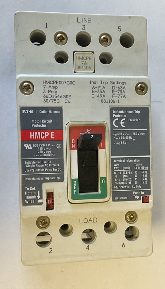 CUTLER HAMMER HMCPE007C0C CIRCUIT BREAKER 7AMP 3POLE 600VAC/250VDC