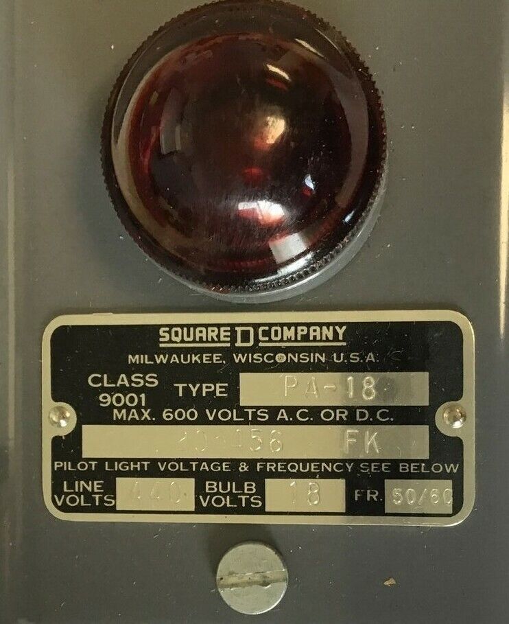 SQUARE D 9001 PA-18 CONTROL STATION RED PILOT 110V 60CY.
