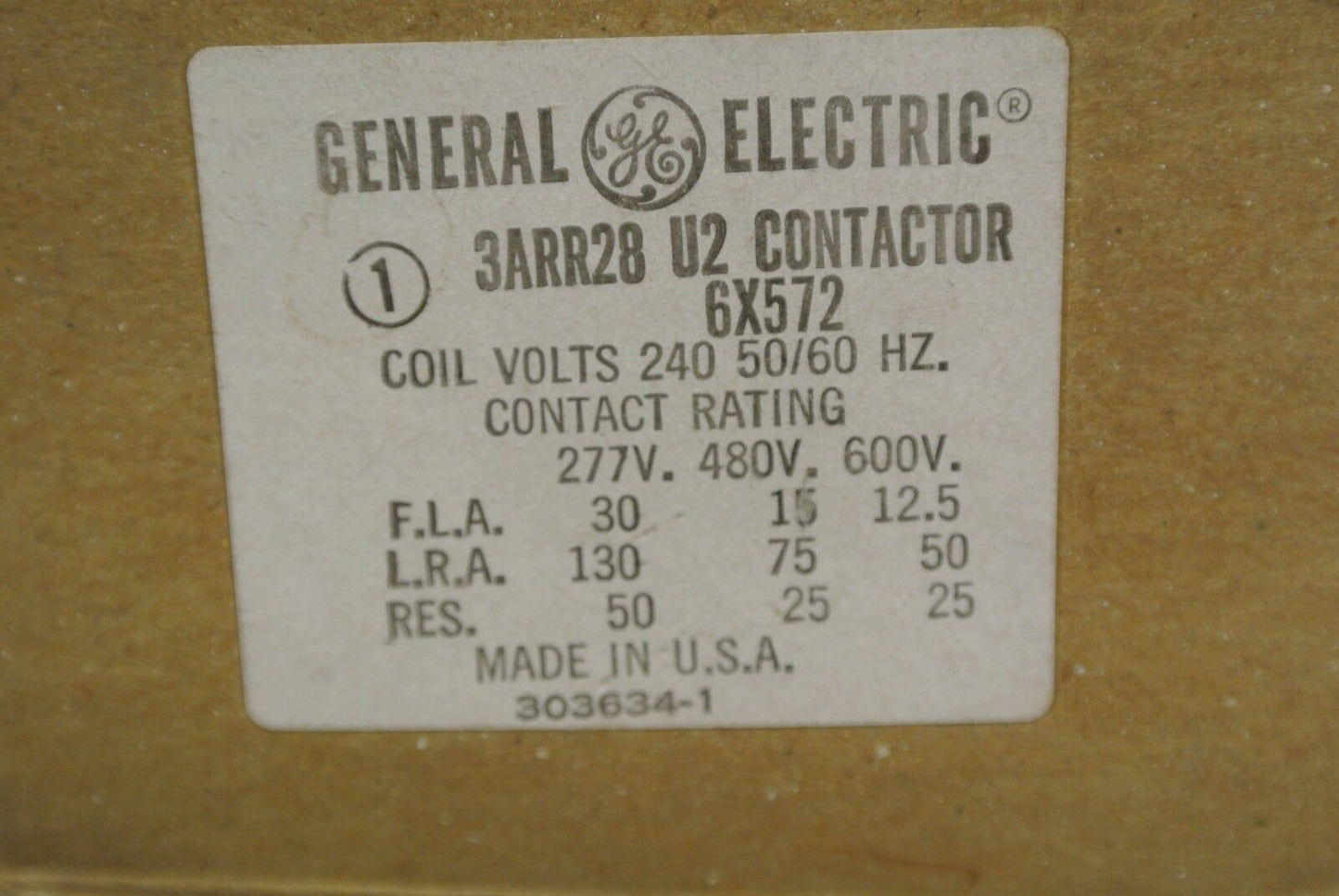 GENERAL ELECTRIC 3ARR28U2 CONTACTOR 6X572 / 240V COIL / 277-600V / NEW SURPLUS