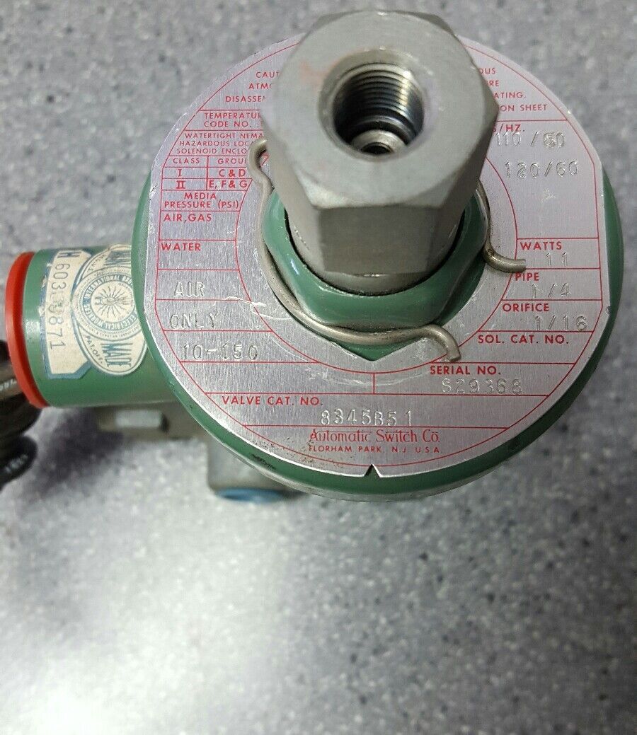 ASCO MODEL 8345B51 1/4" VALVE 120V 60HZ 10-150PSI