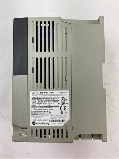 ALLEN BRADLEY 22B-D2P3N104 SER A FRN 6.02 AC DRIVE 0.75kW/1.0HP OUTPUT 0-460VAC