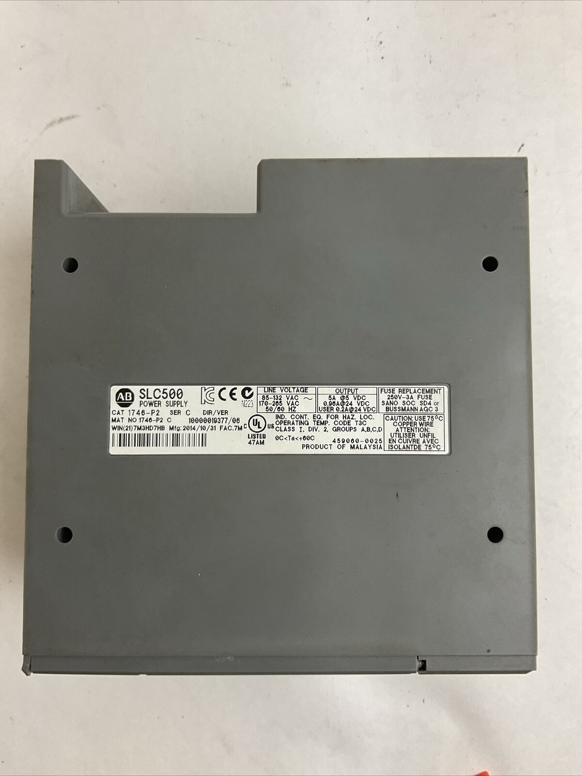 ALLEN BRADLEY 1746-P2 SER C SLC500 POWER SUPPLY DIR/REV 10000019377/06