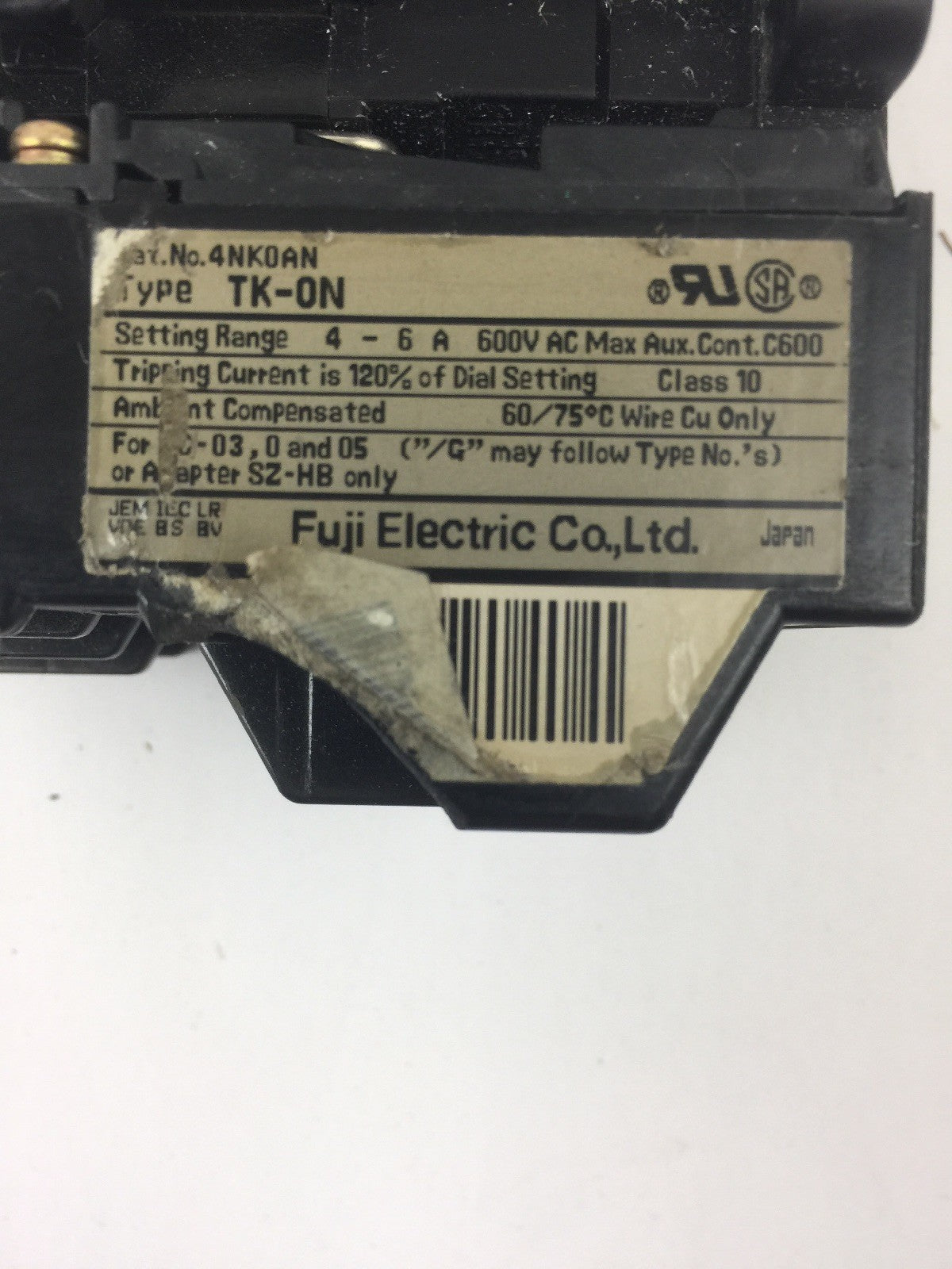 FUJI ELECTRIC 4NC0F0 TYPE SC-0 CONTACTOR 4NK0AN TYPE TK-0N OVERLOAD RELAY