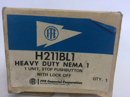 ITE H211BL1 HEAVY DUTY NEMA 1 STOP PUSHBUTTON W/LOCK OFF 600VAC STATION ENCLOSUR