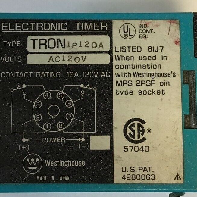 WESTINGHOUSE TRON1P120A ELECTRONIC TIMER 120VAC 10A