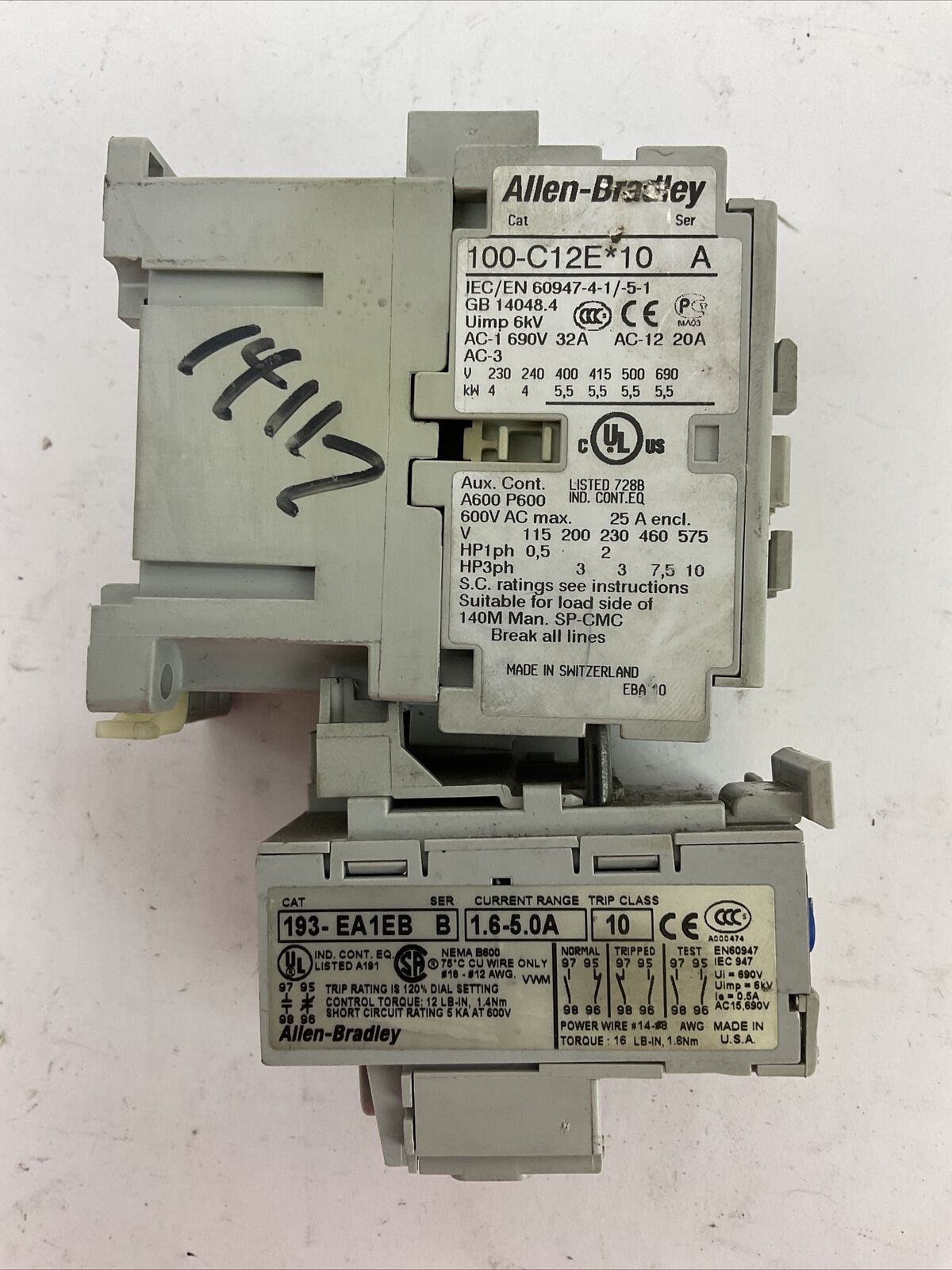 ALLEN BRADLEY STARTER (100-C12E*10 COIL 24VDC + 193-EA1EB 1.6-5.0A)