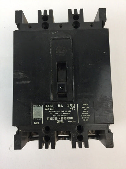 WESTINGHOUSE EB3050 CIRCUIT BREAKER 50AMP 240VAC 3 POLE