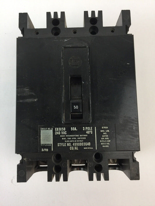 WESTINGHOUSE EB3050 CIRCUIT BREAKER 50AMP 240VAC 3 POLE