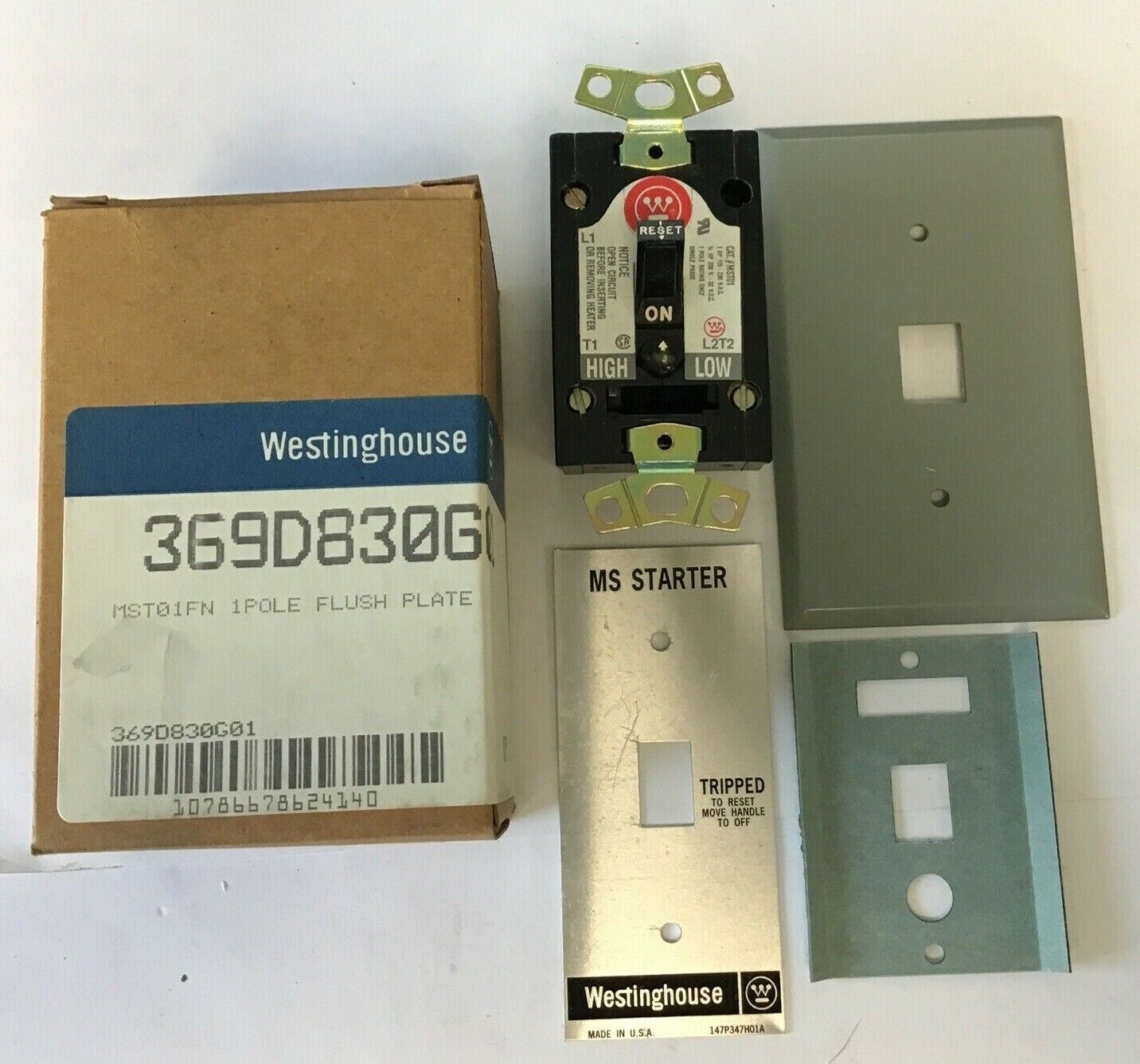 WESTINGHOUSE 369D830G01 MOTOR STARTER 1POLE SWITCH FLUSH PLATE