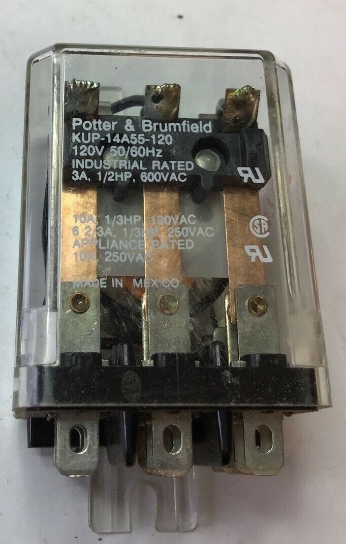 POTTER & BRUMFIELD KUP-14A55-120 RELAY 120V 50/60HZ 10A 600VAC 1/2HP