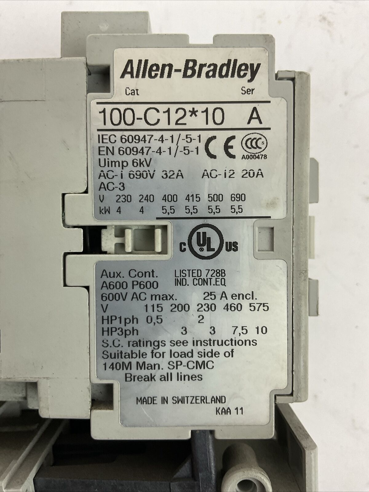 ALLEN BRADLEY STARTER (100-C12*10 SER A COIL 120V + 193-EECB SER C 1.0-5.0A)