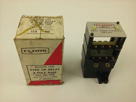 CLARK, CP8, BULLENTIN 7303, TYPE CP RELAY, 8P BASE, 300V,10A,NEW,MISSING SCREWS!