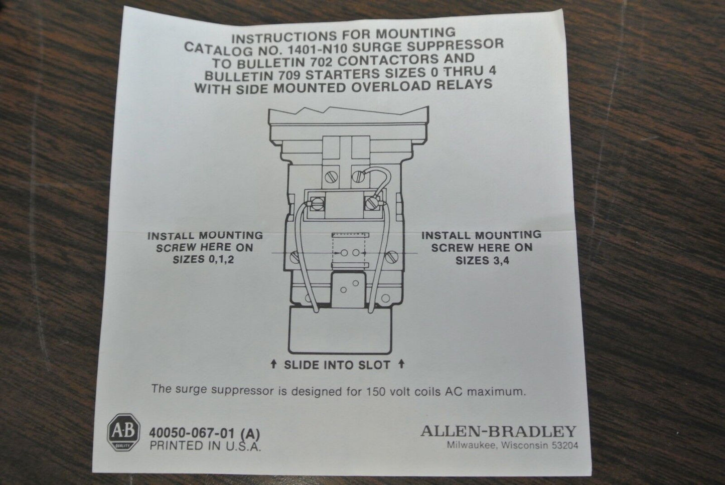 ALLEN-BRADLEY 1401-N10 Series A / SURGE SUPPRESSOR / 150VAC MAX / LOT of 10