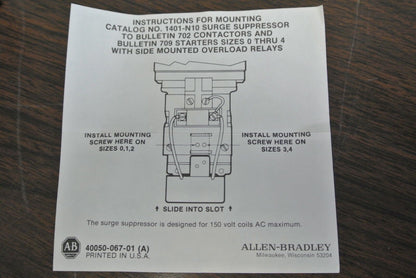 ALLEN-BRADLEY 1401-N10 Series A / SURGE SUPPRESSOR / 150VAC MAX / LOT of 10