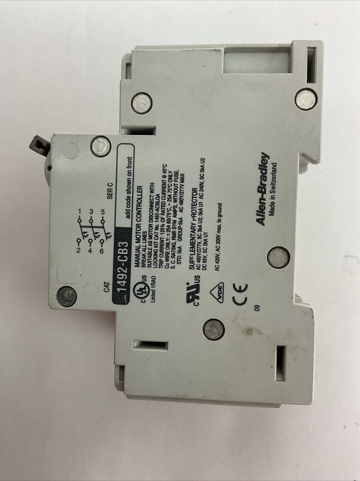 ALLEN BRADLEY 1492-CB3G200 MANUAL MOTOR CONTROLLER 2A 10HP 3P 480Y/277VAC SER C