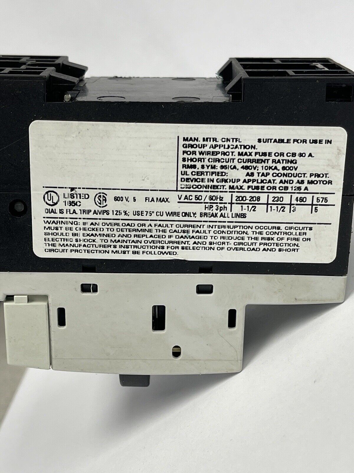 SIEMENS - 3RV0011-1FA10 - Motor breaker; 1.5kW; 220÷690VAC; DIN; Sht Cir Rel 65A