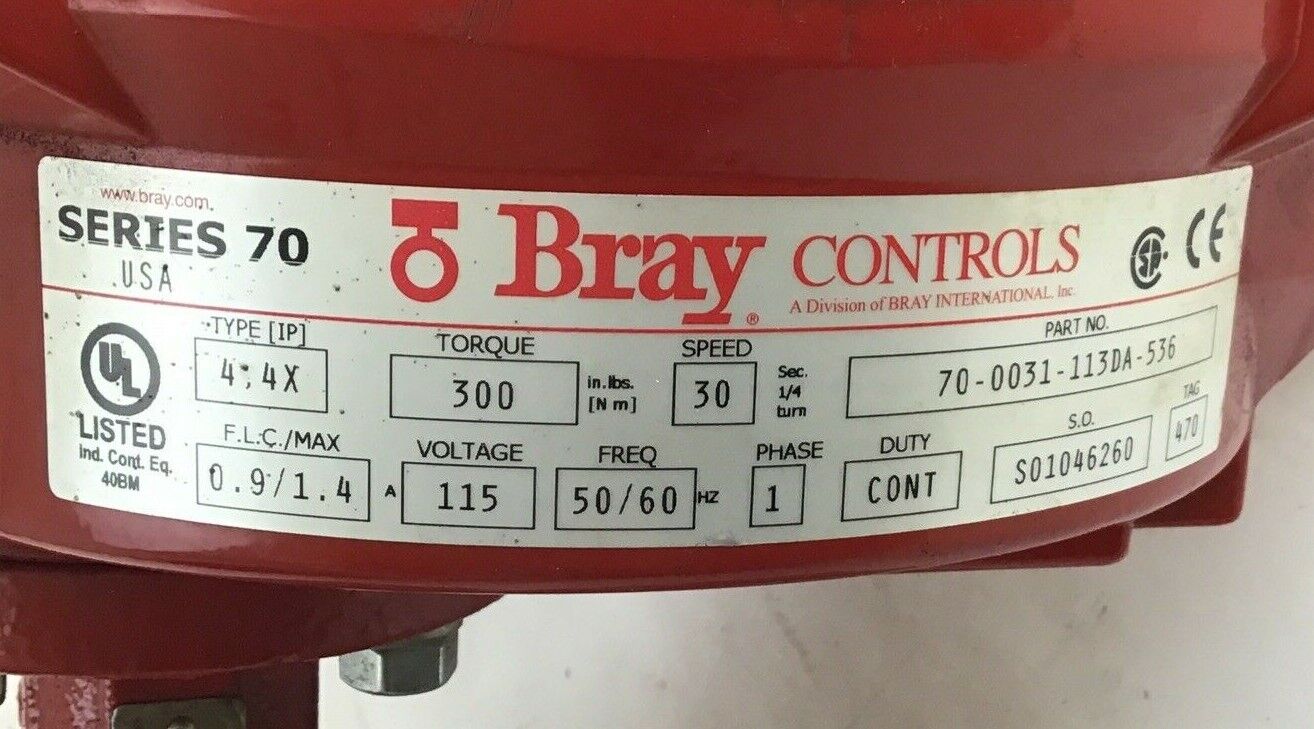 BRAY CONTROLS 70-0031-113DA-536 ACTUATOR SER. 70 TYPE 4,4X TOR.300 115V 1PH