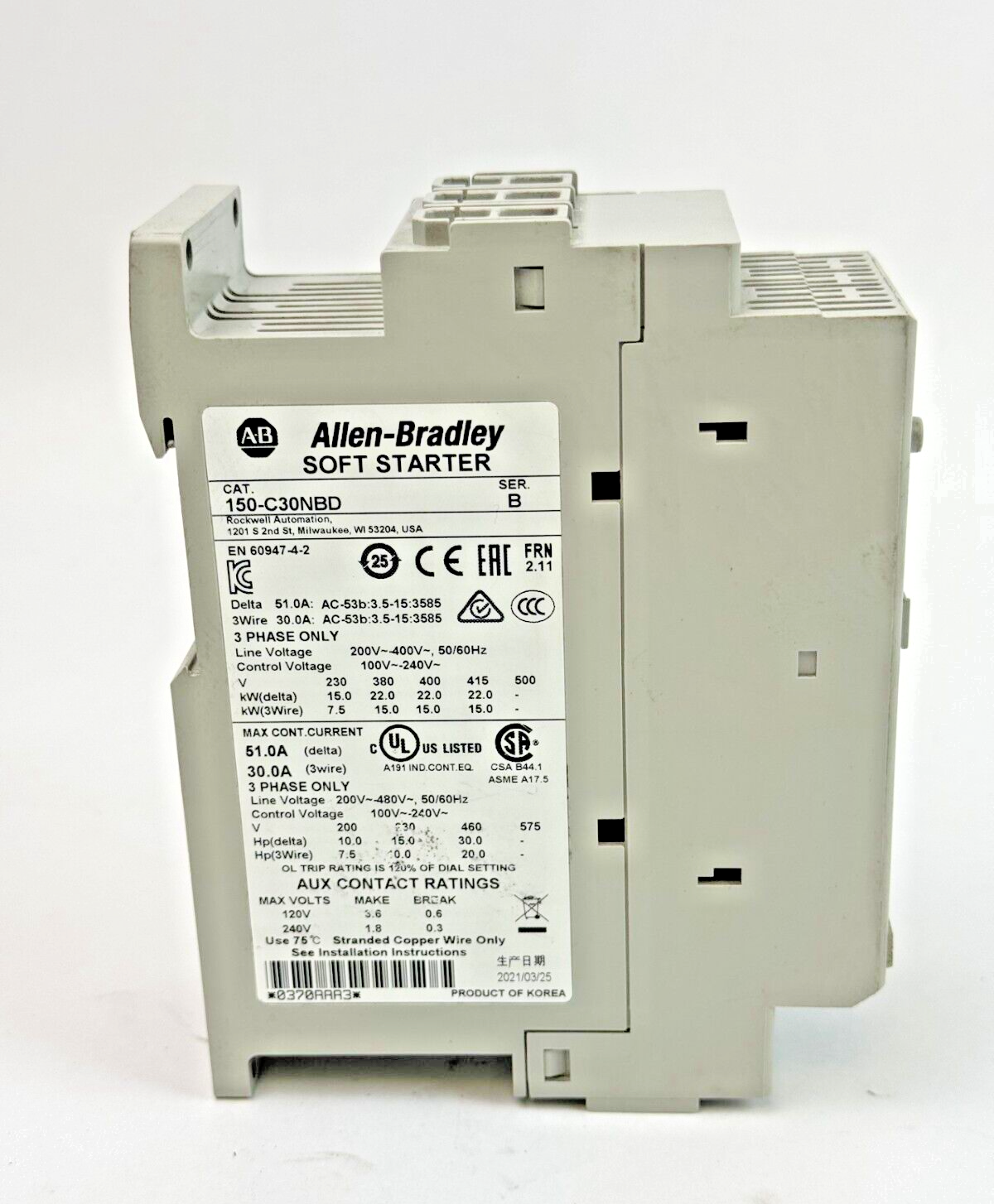 ALLEN-BRADLEY - 150-C30NBD SER. B FRN: 2.11 - SOFT STARTER - SMART MOTOR CONTROL