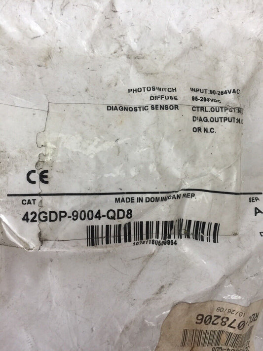 ALLEN BRADLEY 42GDP-9004-QD8 PHOTOSWITCH DIFFUSE DIAGNOSTIC SENSOR 90-264VAC