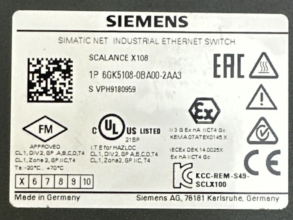 SIEMENS 1P 6GK5108-0BA00-2AA3 SIMATIC NET INDUSTRIAL ETHERNET SWITCH