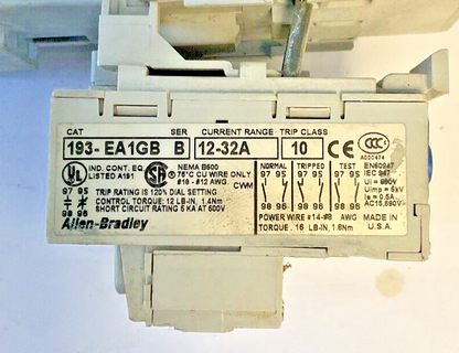 ALLEN BRADLEY 100-C30D*00C / 193-EA1GB STARTER  W/ 100-S AUX CONTACT