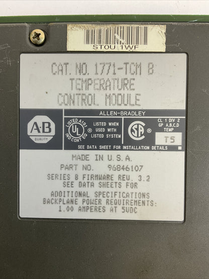 ALLEN BRADLEY 1771-TMC B TEMPERATURE CONTROL MODULE SERIES B FIRMWARE REV 3.2